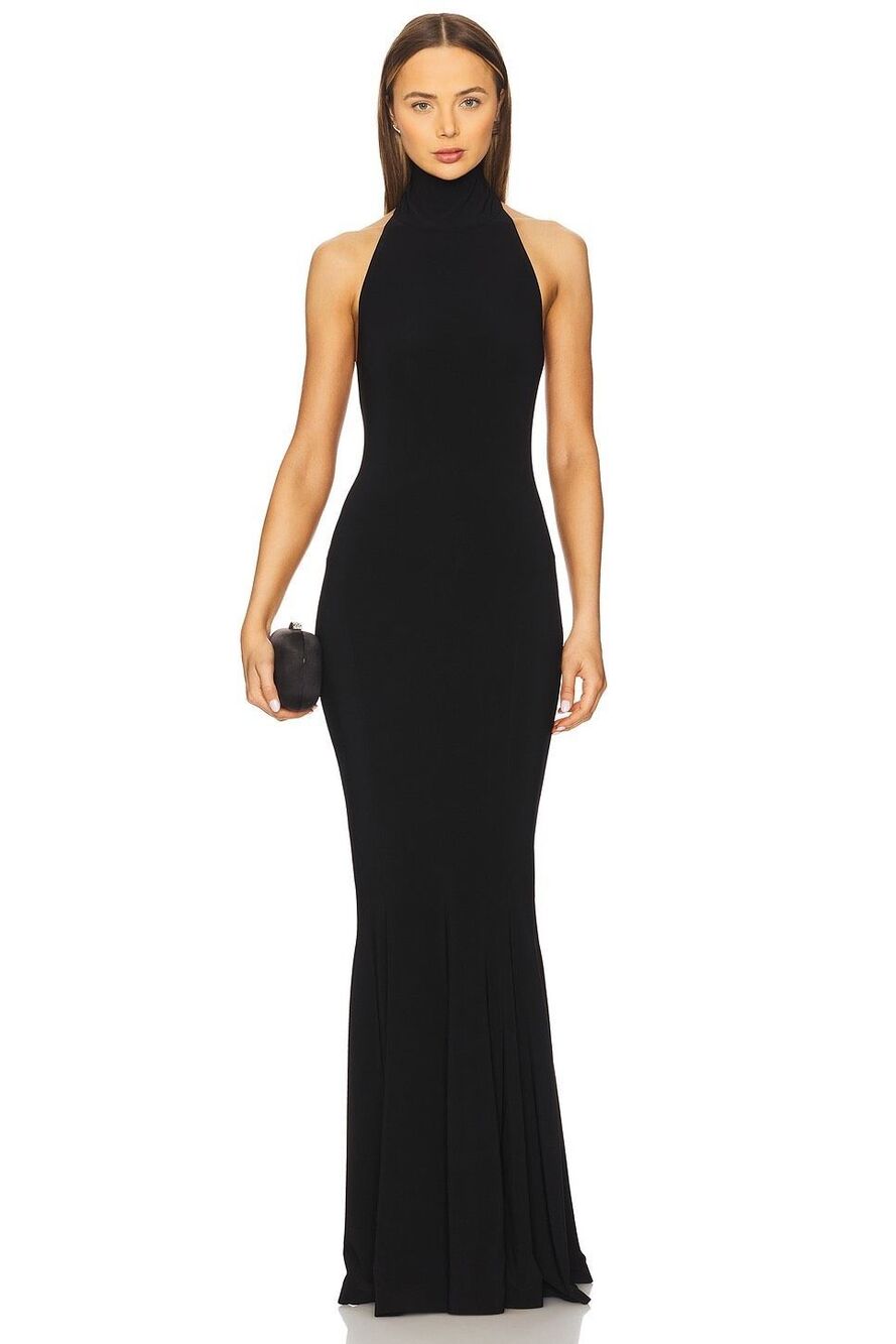 Norma Kamali Halter Fishtail Gown in Black Size XS $250